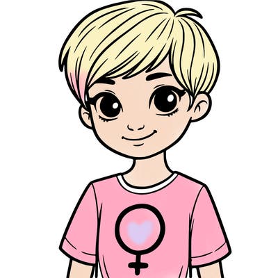 girl with pixie cut and feminist shirt