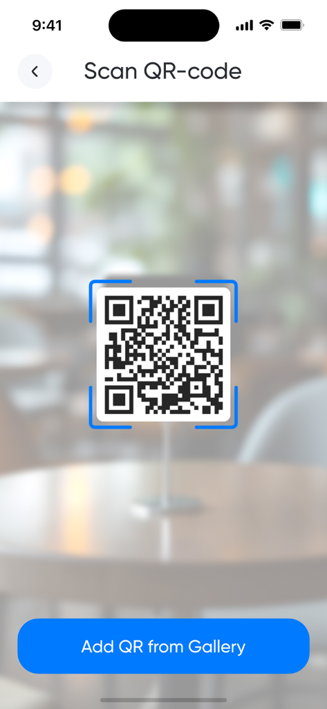 ギャラリーから追加するためのボタンが付いた、2FA QRコードをスキャンするためのモバイルインターフェース。