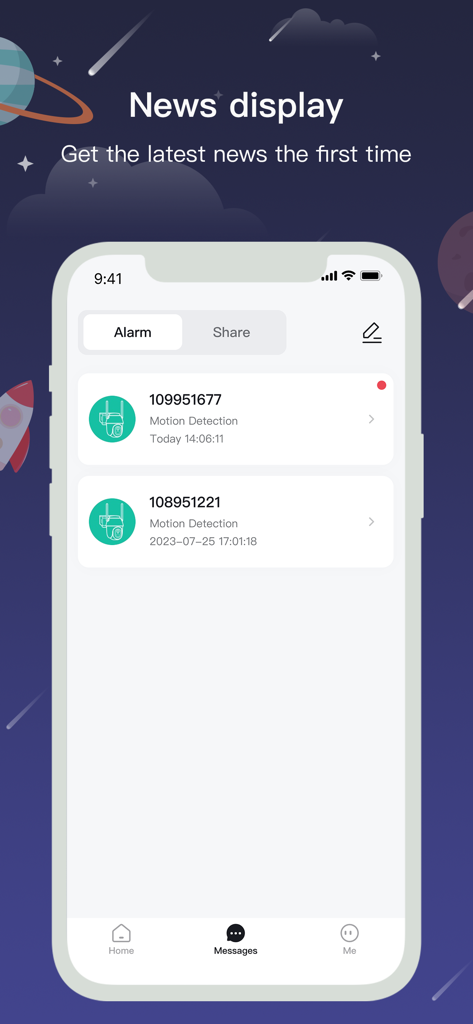 CloudEdge app screen showing a list of security camera motion detection alerts