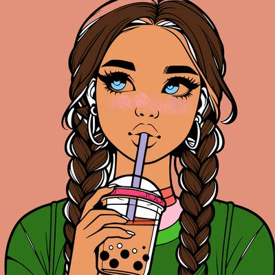 realistic girl with braided hair drinking boba
