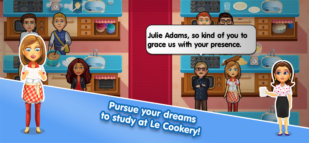 Julie's Sweets - Julie Adams arriving at the Le Cookery cooking school in Julies Sweets game