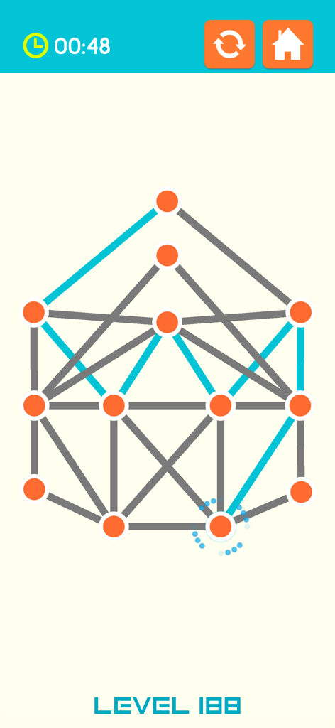 Connect the Graph - Gameplay screenshot of Connect the Graph level 188 showing a complex geometric logic puzzle with orange dots and teal lines