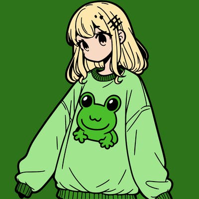 girl wearing frogging sweatshirt