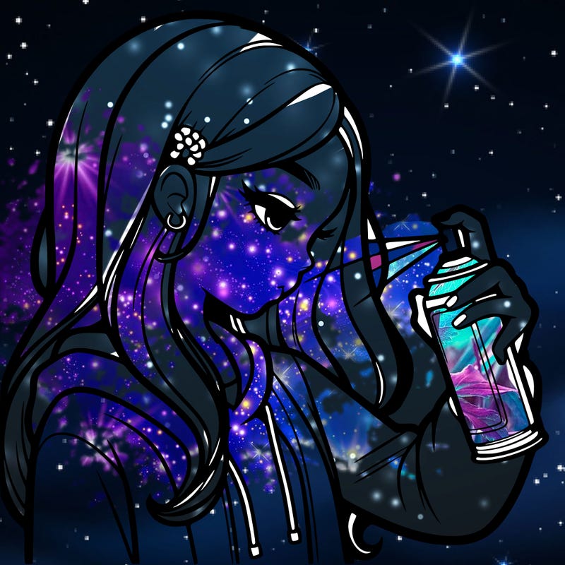 a realistic girl spray painting