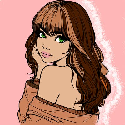 realistic girl with bangs looking over her shoulder