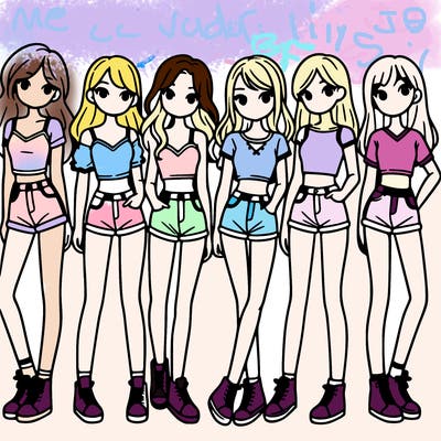 a group of girls wearing crop tops and shorts