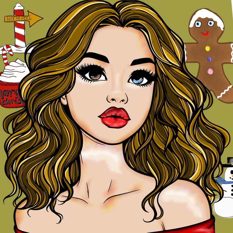 realistic girl with wavy hair and lips