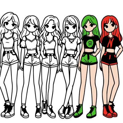 a group of girls wearing crop tops and shorts