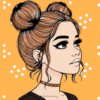 realistic girl with buns on the top of her head