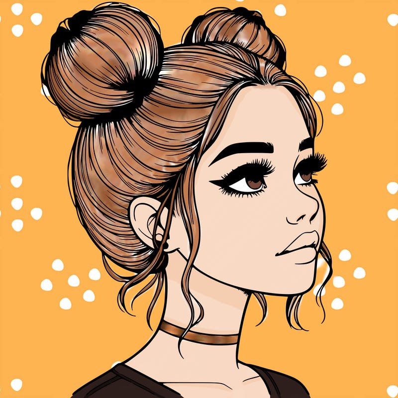 realistic girl with buns on the top of her head