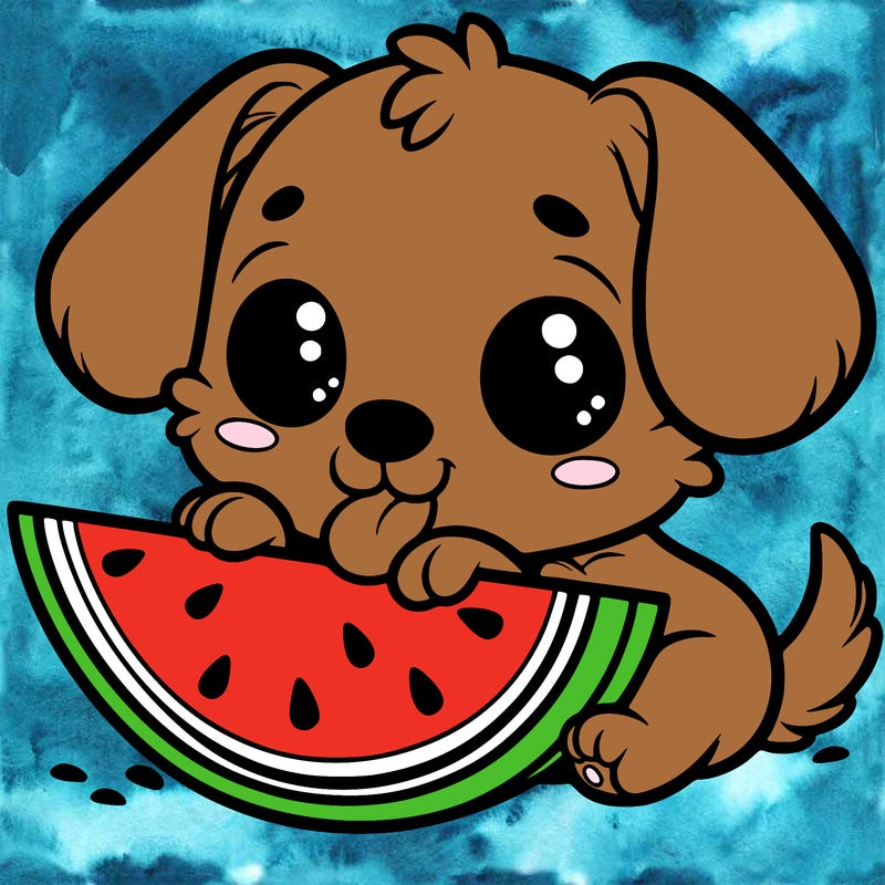 puppy eating watermelon