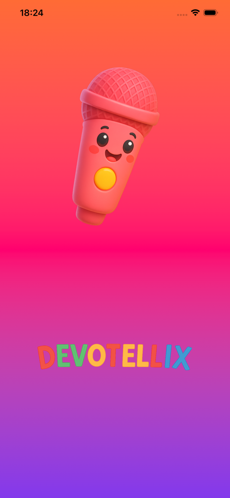 MagicMic: Kids Voice Recorder - A cute pink 3D animated microphone character with a smiling face on a colorful gradient background