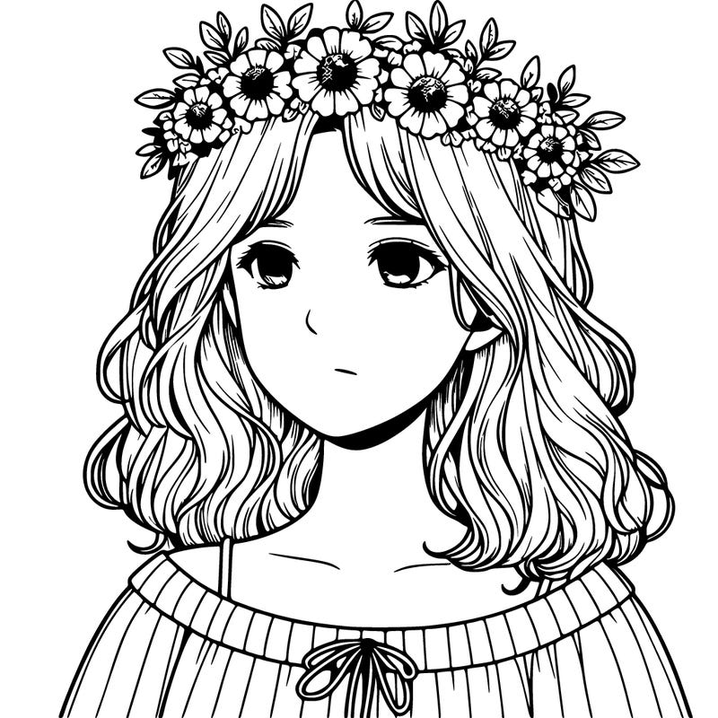realistic girl with flowers crown