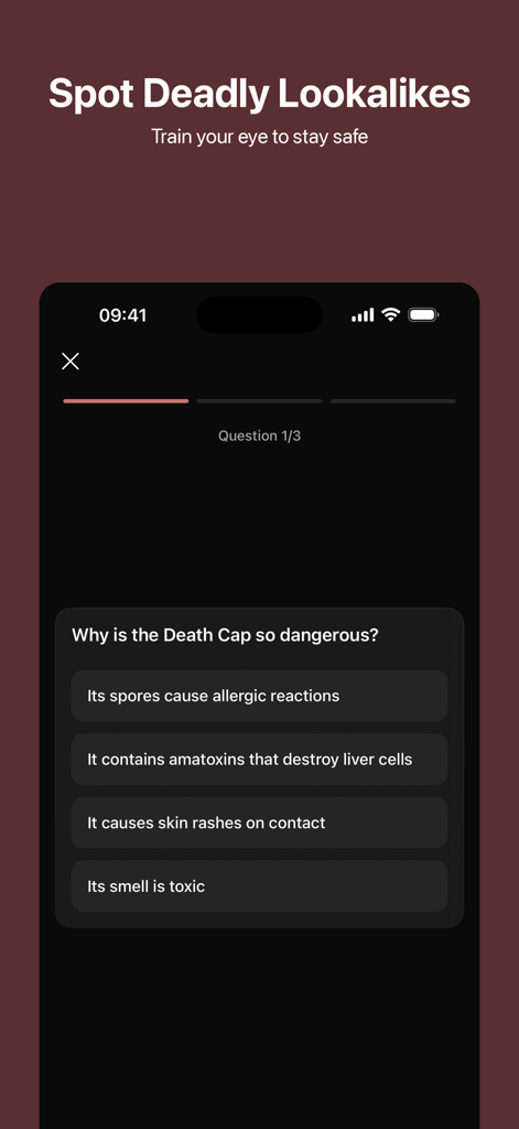 Foragr AI: Mushroom ID - Foragr AI mushroom identification app safety quiz about poisonous mushrooms