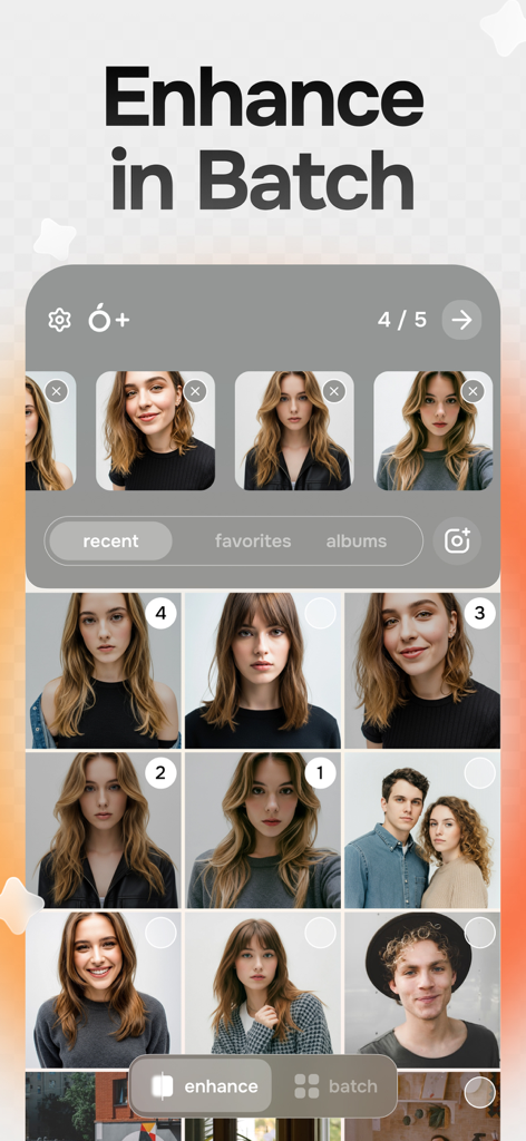 Citrus app interface showing multiple portrait photos selected for batch enhancement