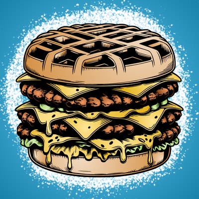 realistic waffle burger