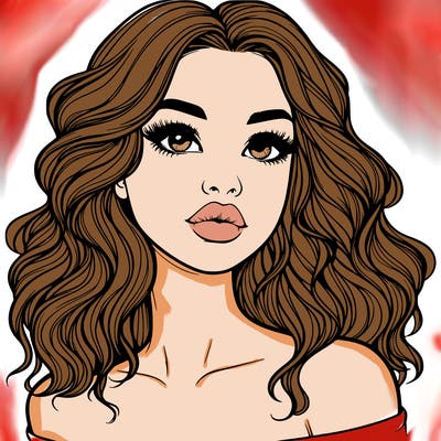 realistic girl with wavy hair and lips
