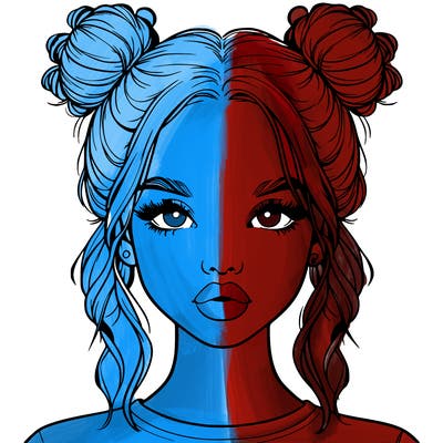 realistic girl with two buns in hair and lips