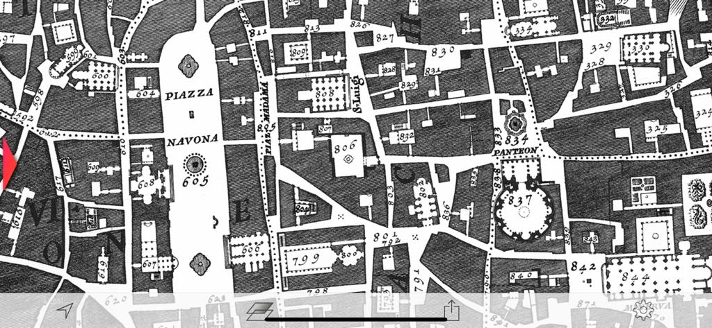 Nolli - Navigate Rome in 1748 - Mapa histórico detallado de Roma de 1748 que muestra la Piazza Navona y el Panteón
