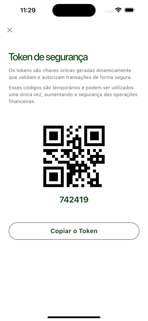 OneBank app security token screen with a QR code and verification number for secure transaction authorization