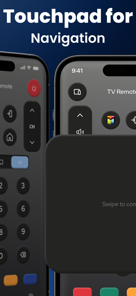 Samsung Remote Smart TV・Things - Écran d'iPhone affichant une grande zone de pavé tactile pour naviguer dans une application de télécommande Samsung Smart TV