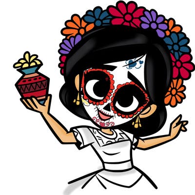 a disney style day of the dead woman.