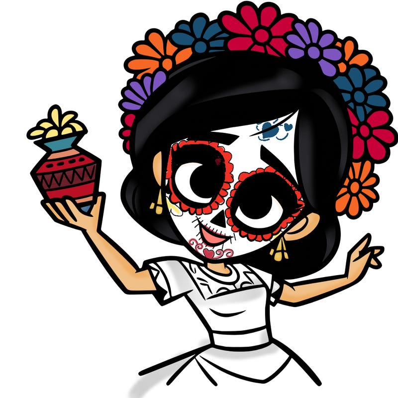 a disney style day of the dead woman.