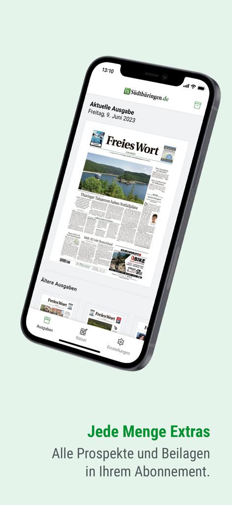 inSüdthüringen.de E-Paper - inSüdthüringen.de E-Paper app displaying the digital Freies Wort newspaper edition on a smartphone