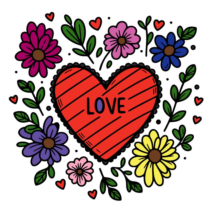 love heart with flowers around it