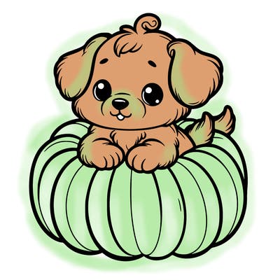 cute little puppy in a pumpkin