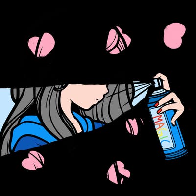 a realistic girl spray painting