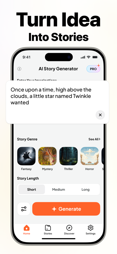 NovelAI | AI Story Generator - Interface do aplicativo móvel NovelAI para gerar histórias com opções de gênero e duração da história.
