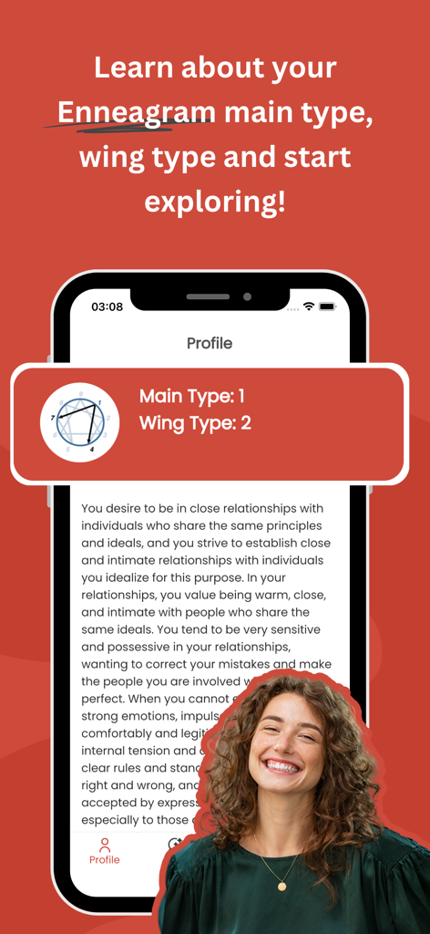Enneagram 9 Type - Risultati del test di personalità dell'Enneagramma che mostrano il tipo principale e l'ala