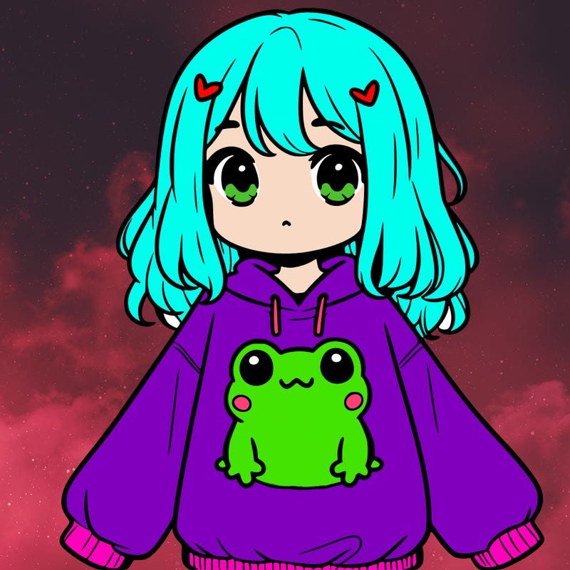 girl wearing frogging sweatshirt