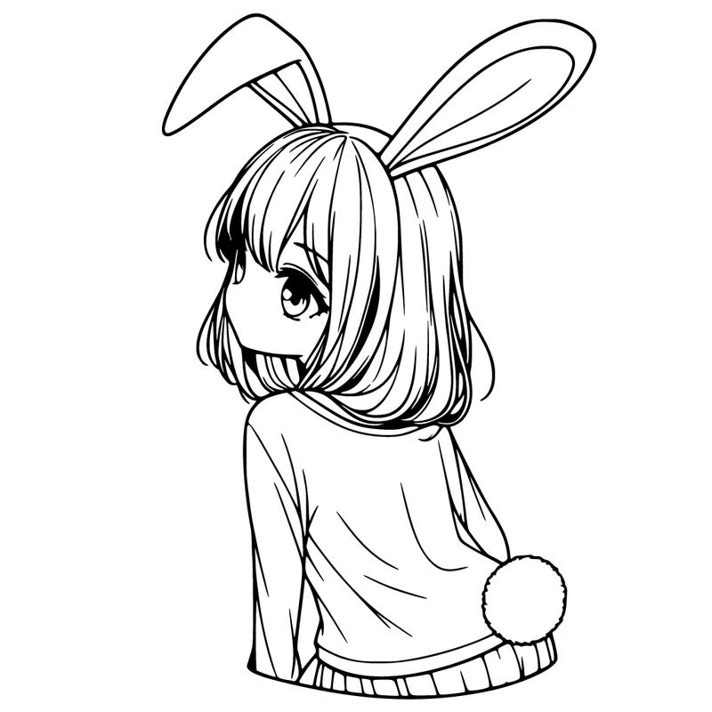 realalistic  girl with little bunny ears and tail