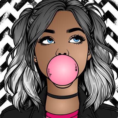realististic girl blowing bubble -gum