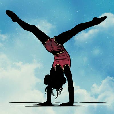 realistic gymnastic hand stand girl in four splits