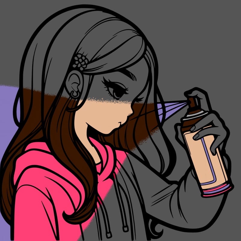 a realistic girl spray painting