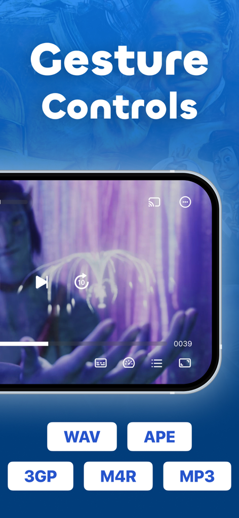 Player Xtreme – Video Player - Player Xtreme video player interface showing gesture controls and supported media formats