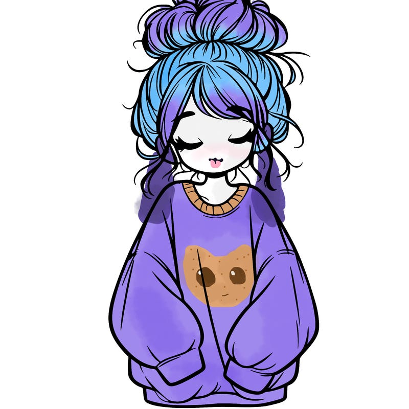 girl with baggy sweatshirt and messy bun