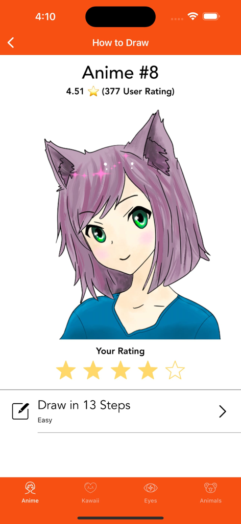 Una pantalla de tutorial paso a paso para dibujar una chica de anime con orejas de gato.