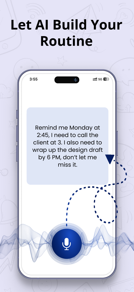 ToDo List: Daily Task Reminder - Smartphone screen showing DoneZo app using AI voice to create daily task reminders