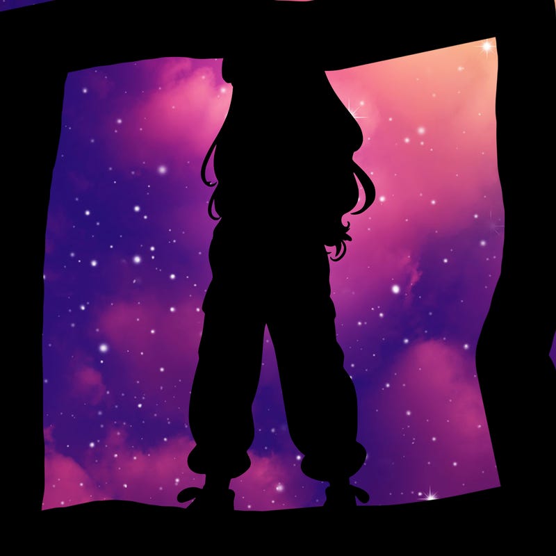 girl in baggy pants crop top and long hair