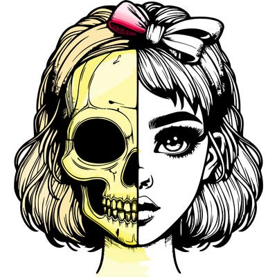 realistic girl with half skull mask