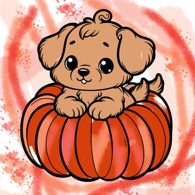 cute little puppy in a pumpkin