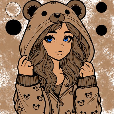 realistic girl in a animal pjs hoodie
