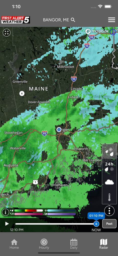 Interactive high resolution weather radar map for Bangor Maine