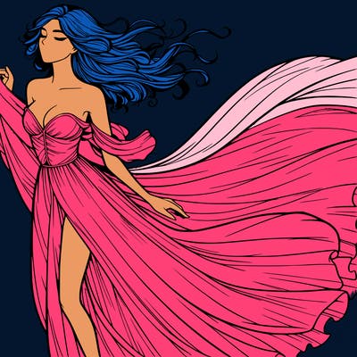 realistic woman in dress flowing the the wind