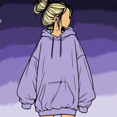 realistic girl with a oversized sweatshirt on and a bun