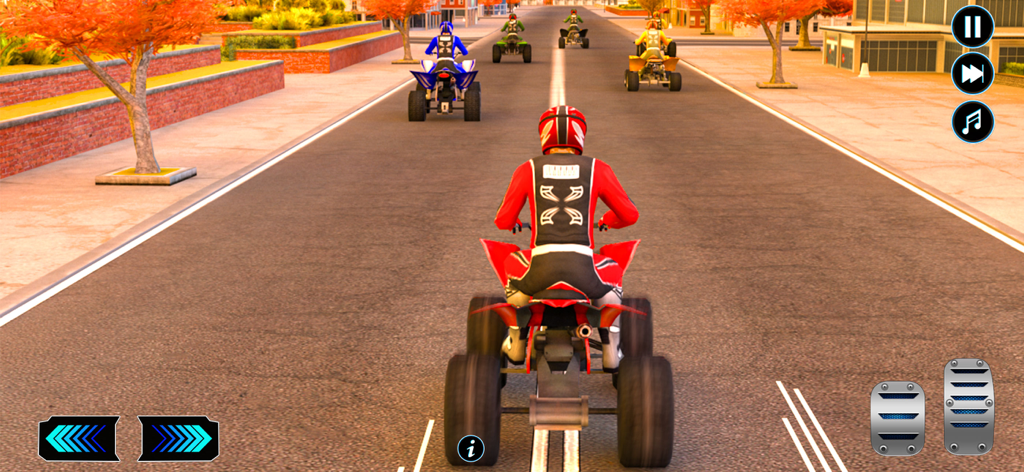 Quad Bike: Bike Racing Games - 赤いクワッドバイクが広い街路で他のプレイヤーとレースをしている